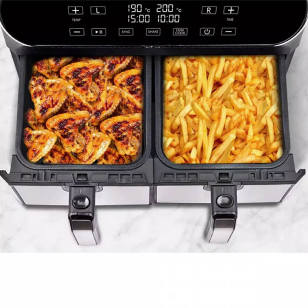 ДВОЕН  Airfryer JUST PERFECTO JL10 CHROME XXL 8 литра с книга 170 рецепти на български – 1700W, 8-в-1, без пържене с олио