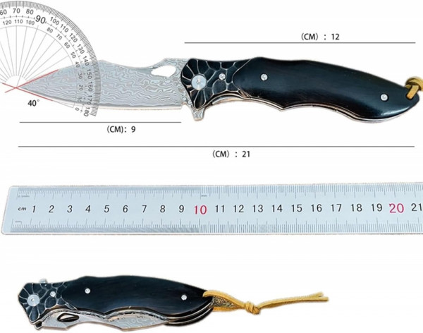 Полуавтоматичен сгъваем ТОП нож JAP SPIDER DAMASKUS с палец за отваряне,стомана VG10 damask, дръжка махагон, кожен кобур