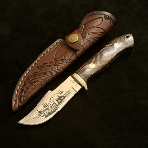 Бутиков ловен нож LITTLE BEAR COMPACT, стомана 65х13, кания, инкрустации