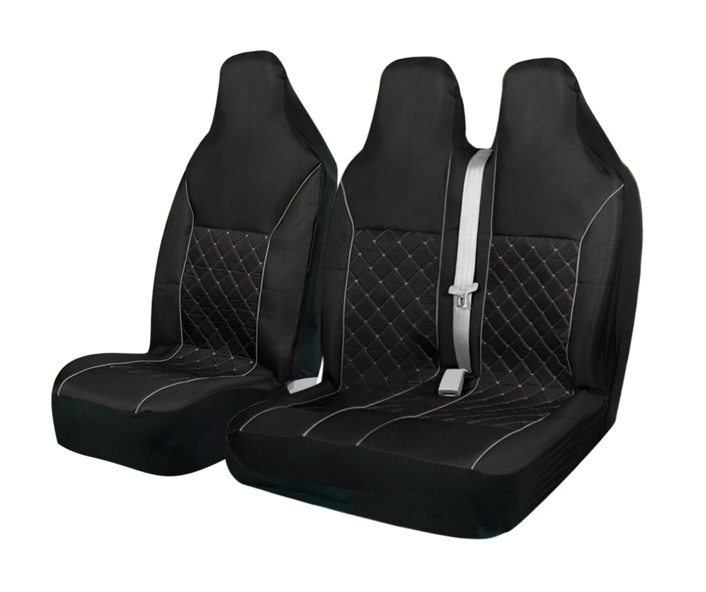 Комплект 2+1 Универсална тапицерия за предни седалки на бус със слят подглавник - черна