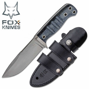 Масивен ловен нож FOX FX-103 Niolox, фултанг, микарта и кожена кания