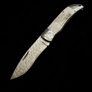 Сгъваем немски ловен нож Der HUNT МК-12 DEER, дамаска стомана VG10/69L, седефена дръжка