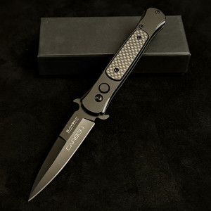 Елегантен безотказен автоматичен нож CARBON DEFENCE UNLIMITED, стомана 440, дръжка карбон и метал