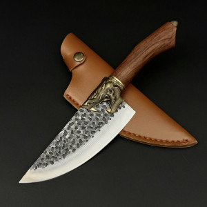 Универсален кухненски нож Sakura Gyuto DRAGON,  за зеленчуци, месо, риба, стомана 5Cr13Mov, дръжка розово дърво и месингов DRAGON гард