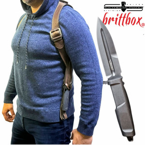 Тактически нагръден/раменен кобур BRITTBOX HOLSTER Premium BROWN LEFT HEAVY с италиански боен/ловен нож  EXTREMA RATIO CONTACT C