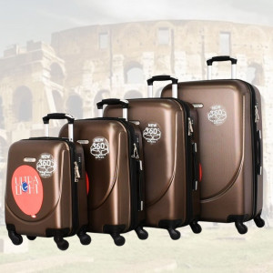 НОВО: 4бр Куфари 1217-4 BROWN  ABS,четири въртящи колелца, заключване с цифров шифър, комплект 4бр. цвят Вишна