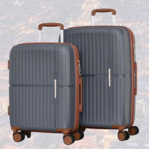 Стилен комплект от 2 броя куфари GREY PRIMA - малък и среден, авиокуфари от полипропилен - 2007-1 - тъмно сив