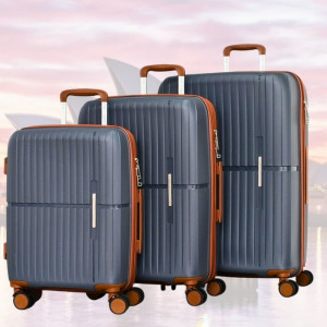 Стилен комплект от 3 броя куфари GREY  - малък, среден и голям, авиокуфари от полипропилен - 2007-1 - тъмно сив