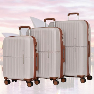 Стилен комплект от 3 броя куфари Beige Second - малък, среден и голям, авиокуфари от полипропилен - 2007-  бежов 2