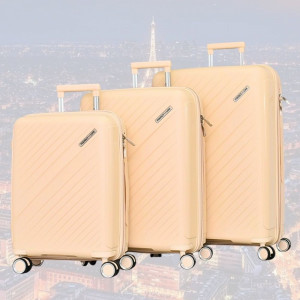 Практични авио куфари -3 бр. с четири колелца, въртящи се нa 360 градуса, полипропилен - CREAM 2333/ 20, 24, 28 инча