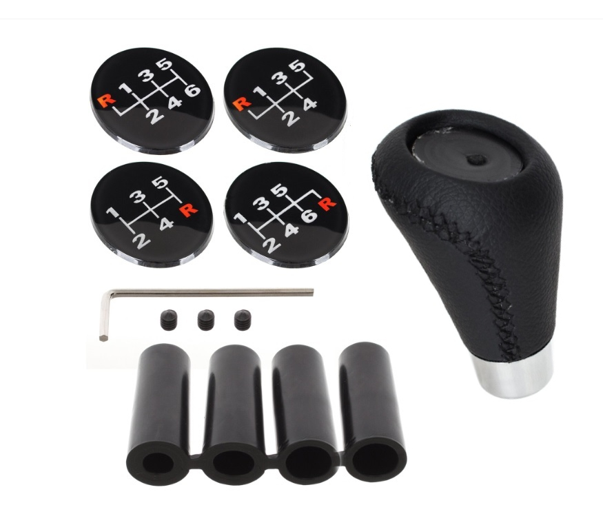 Универсална топка за скоростен лост – 5/6 скорости – алуминий и PU кожа – с адаптери 8/10/11/12 мм