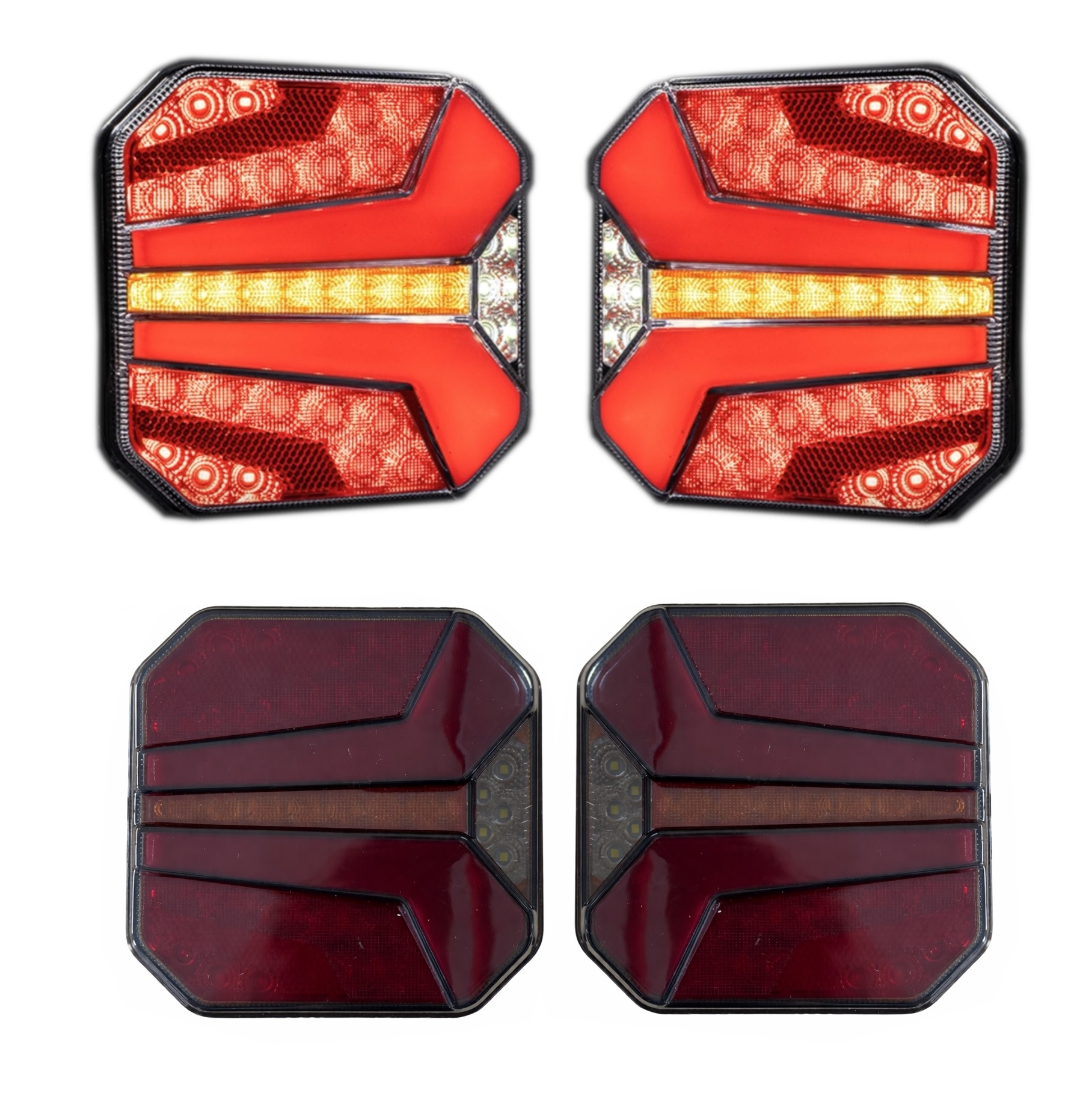 Комплект LED Стопове с 4 Функции за Ремарке / Камион – НЕОН габарит, стоп , динамичен мигач, задна светлина, 24V