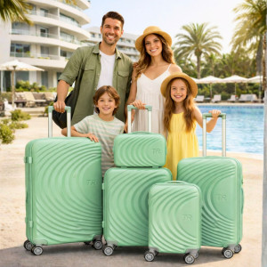 Висок клас авио спинъри ТR GREEN ABS- 5 броя, разширяващи се, четири въртящи колелца,заключване с цифров шифър, всички екстри, куфари