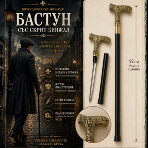 Елегантен и стилен бастун с кинжал и метална дръжка с флорални мотиви и герба на СССР