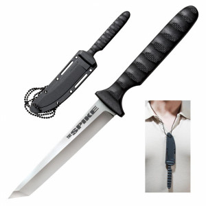 Лек тактически нож Cold Steel SPIKE TANTO, fulltang, стомана 440А, твърда кания и верижка за врат