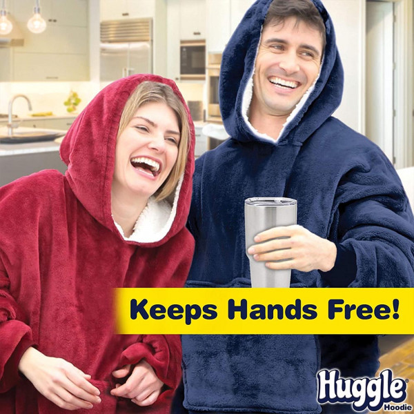 ОКАЗИОН: Плюшено пухкаво одеяло с ръкави и качулка ХУДИ - Huggle Hoodie BLUE, BF23