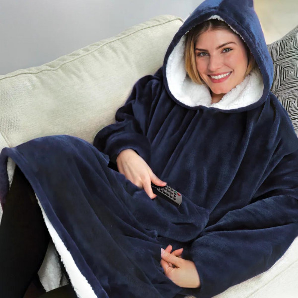 ОКАЗИОН: Плюшено пухкаво одеяло с ръкави и качулка ХУДИ - Huggle Hoodie BLUE, BF23