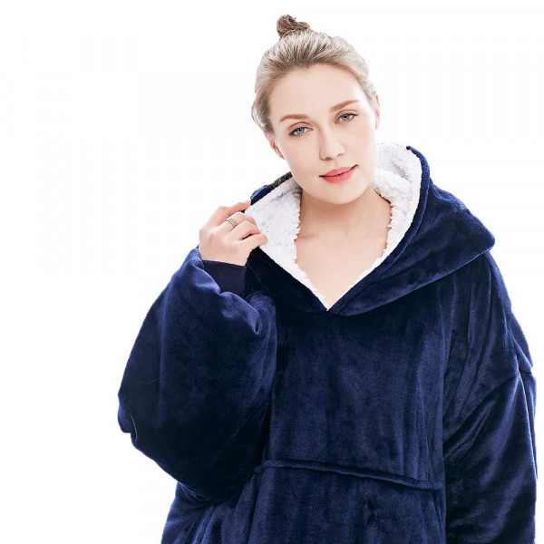 ОКАЗИОН: Плюшено пухкаво одеяло с ръкави и качулка ХУДИ - Huggle Hoodie BLUE, BF23
