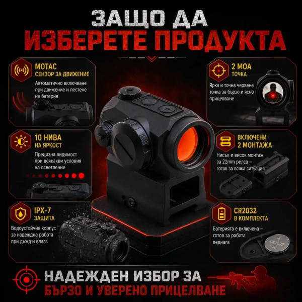 Бързомер SIG SAUER ROMEO-5, висок клас компактен точков прицел, x1 - без приближение