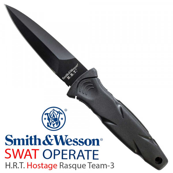 Тактически двуостър нож- кама Smith&Wesson Х.Р.Т. за врат, ботуш, колан, кания с клипс и верижка
