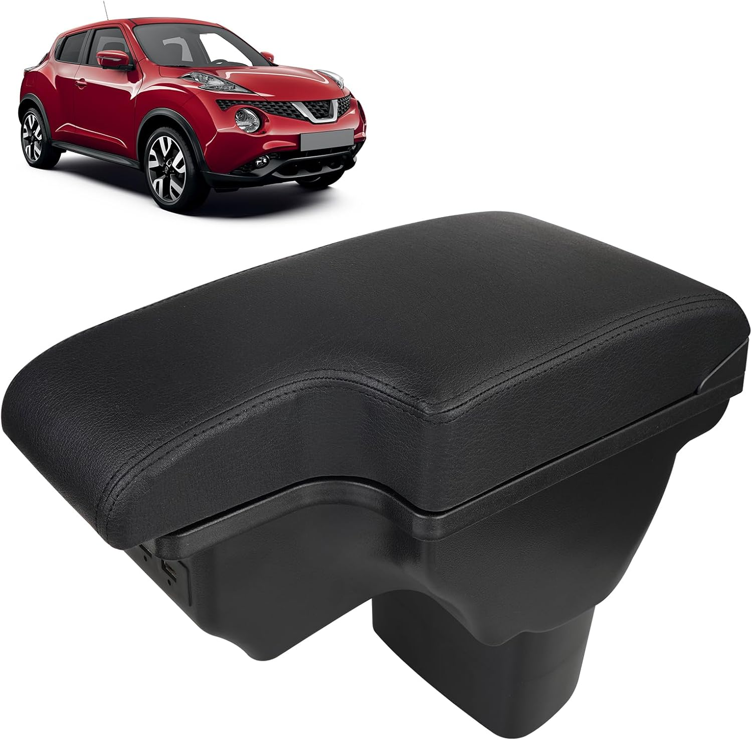 Подлакътник за автомобил Nissan Juke 2010-2019 MK1, с отделение за съхранение, 2x USB-A, 1x USB-C, достъп до бутоните за подгрев на седалките, черен