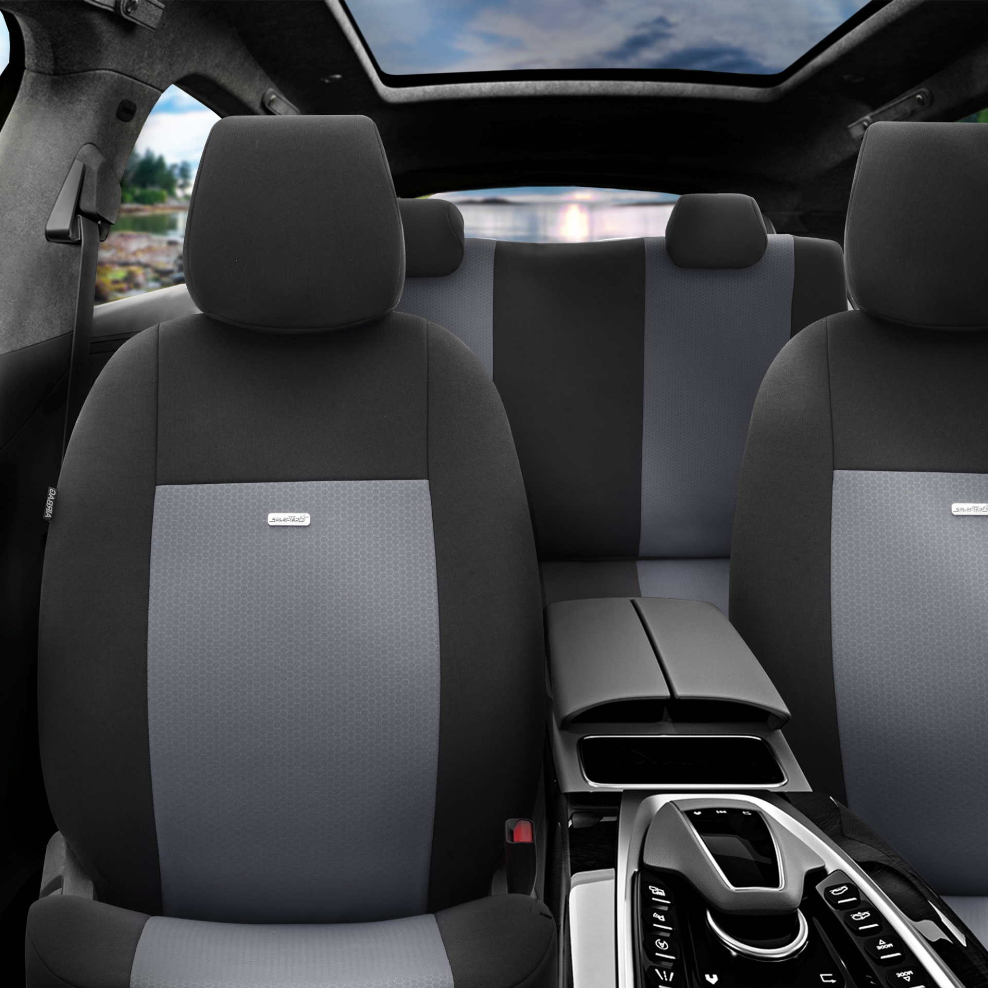 Комплект Тапицерия SelectedFit Flex Design by OTOM текстил – Черно-Светло сиво, за Предни и Задни Седалки