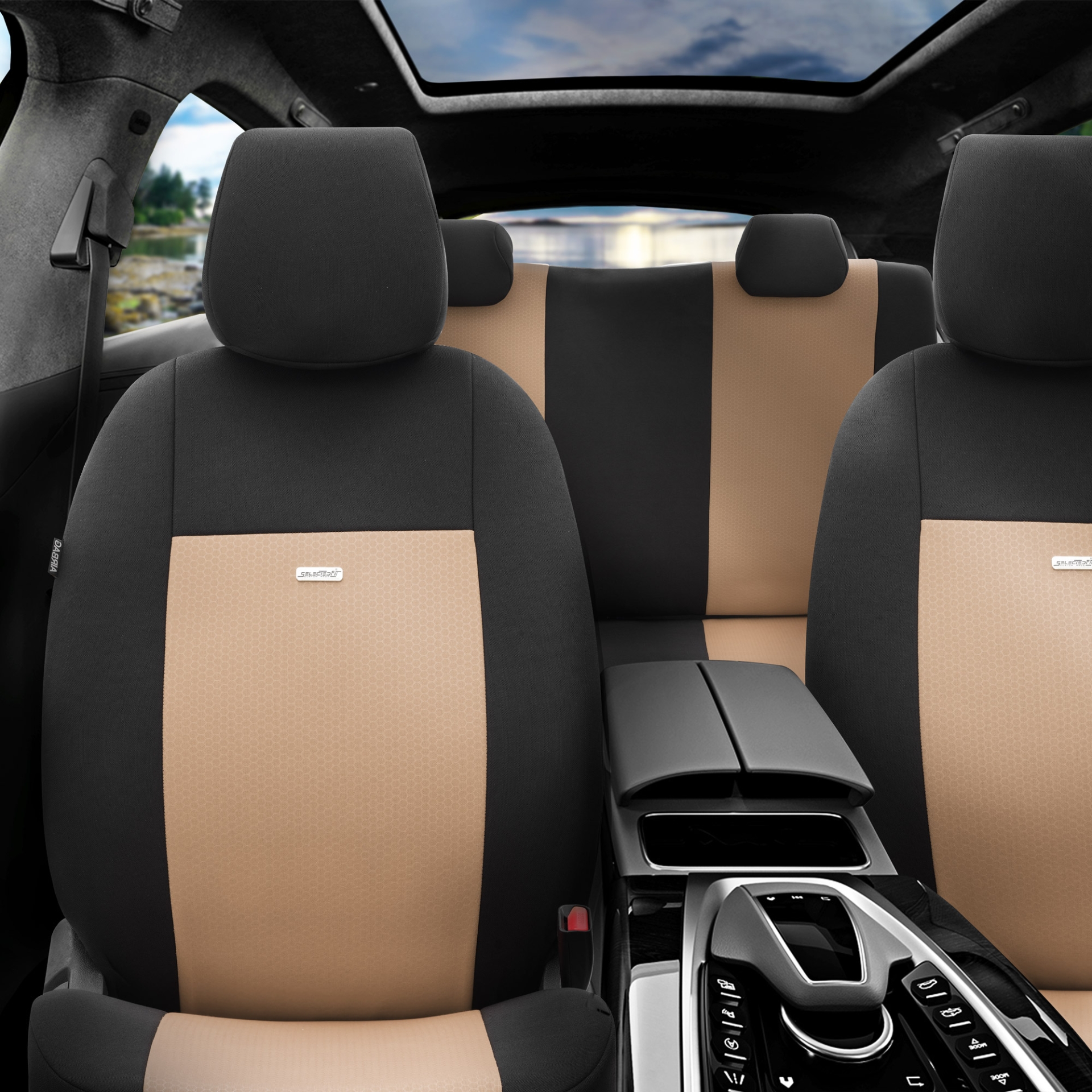 Комплект Тапицерия SelectedFit Flex Design by OTOM текстил – Черно-Бежова, за Предни и Задни Седалки
