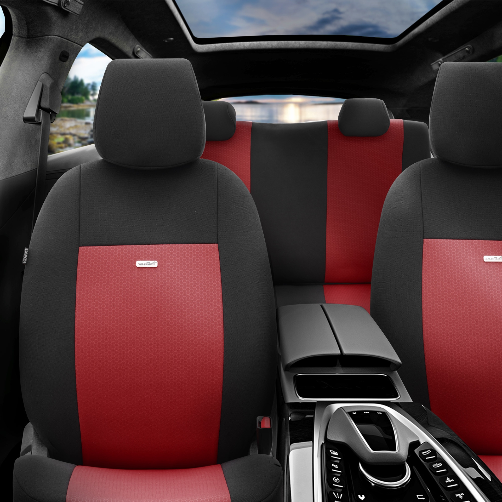 Комплект Тапицерия SelectedFit Flex Design by OTOM текстил – Черно-Бордо, за Предни и Задни Седалки