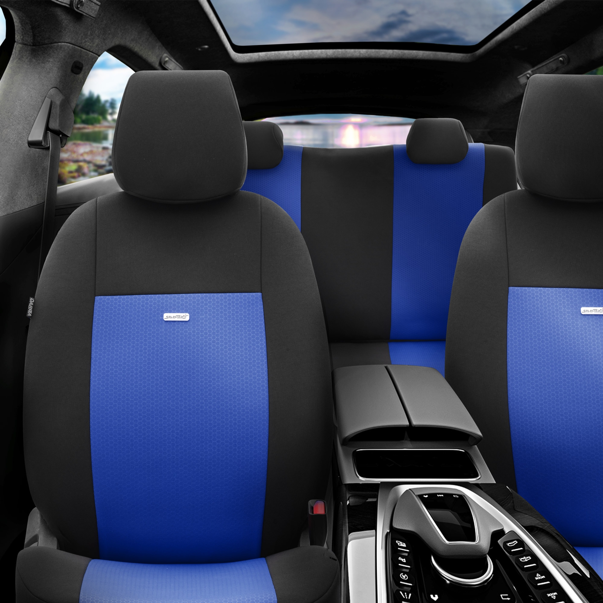 Комплект Тапицерия SelectedFit Flex Design by OTOM текстил – Черно-Синя, за Предни и Задни Седалки