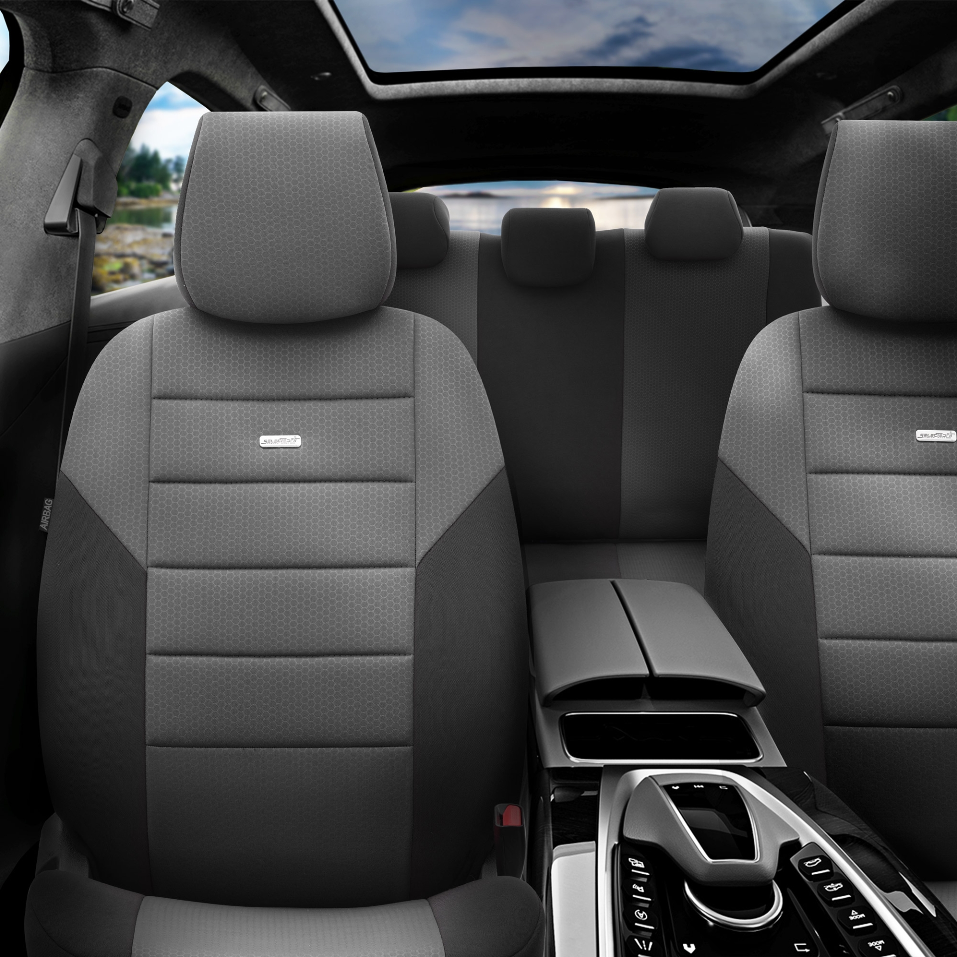 Комплект Тапицерия SelectedFit One Design by OTOM текстил – Черно-Сива, за Предни и Задни Седалки