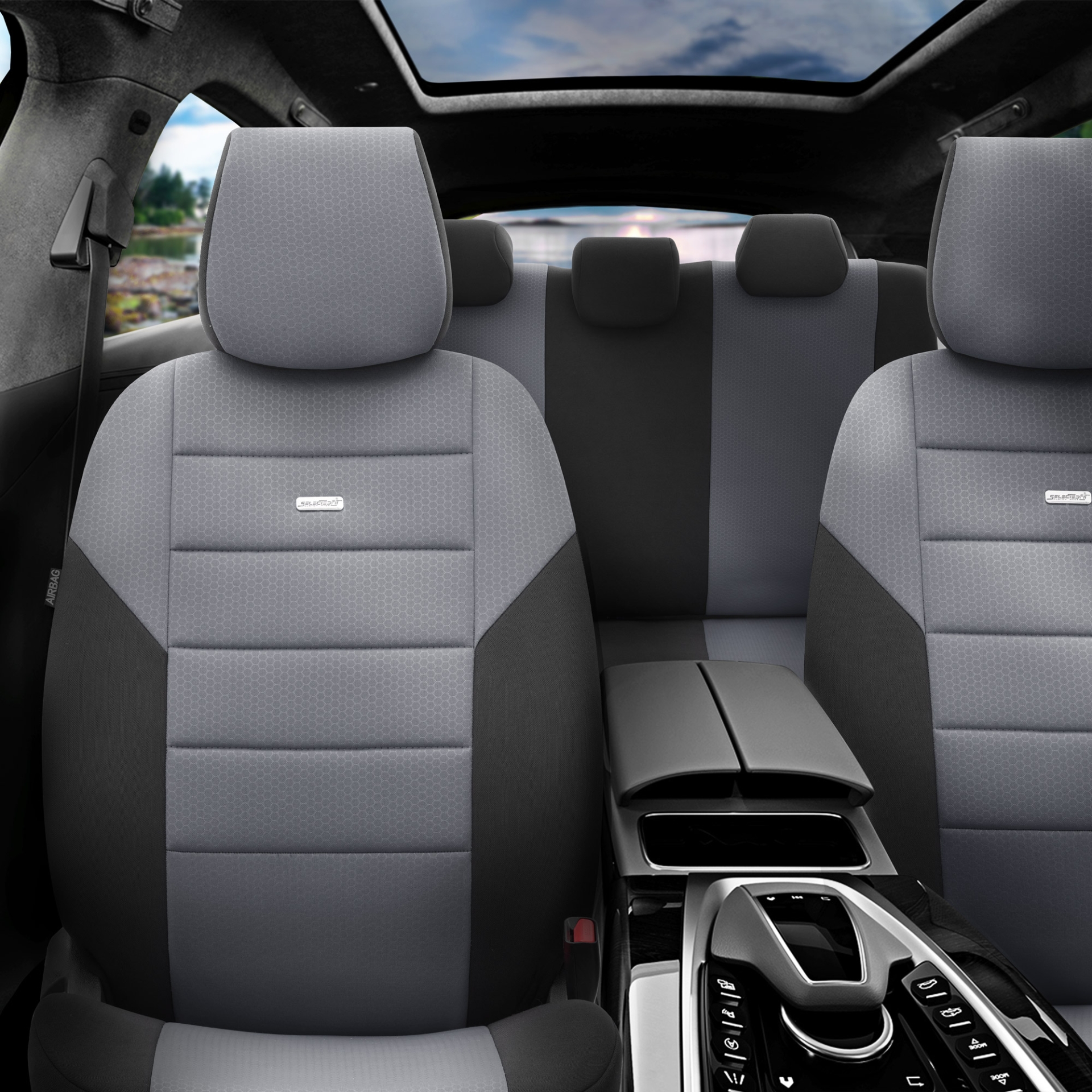 Комплект Тапицерия SelectedFit One Design by OTOM текстил – Черно-Светло Сива, за Предни и Задни Седалки