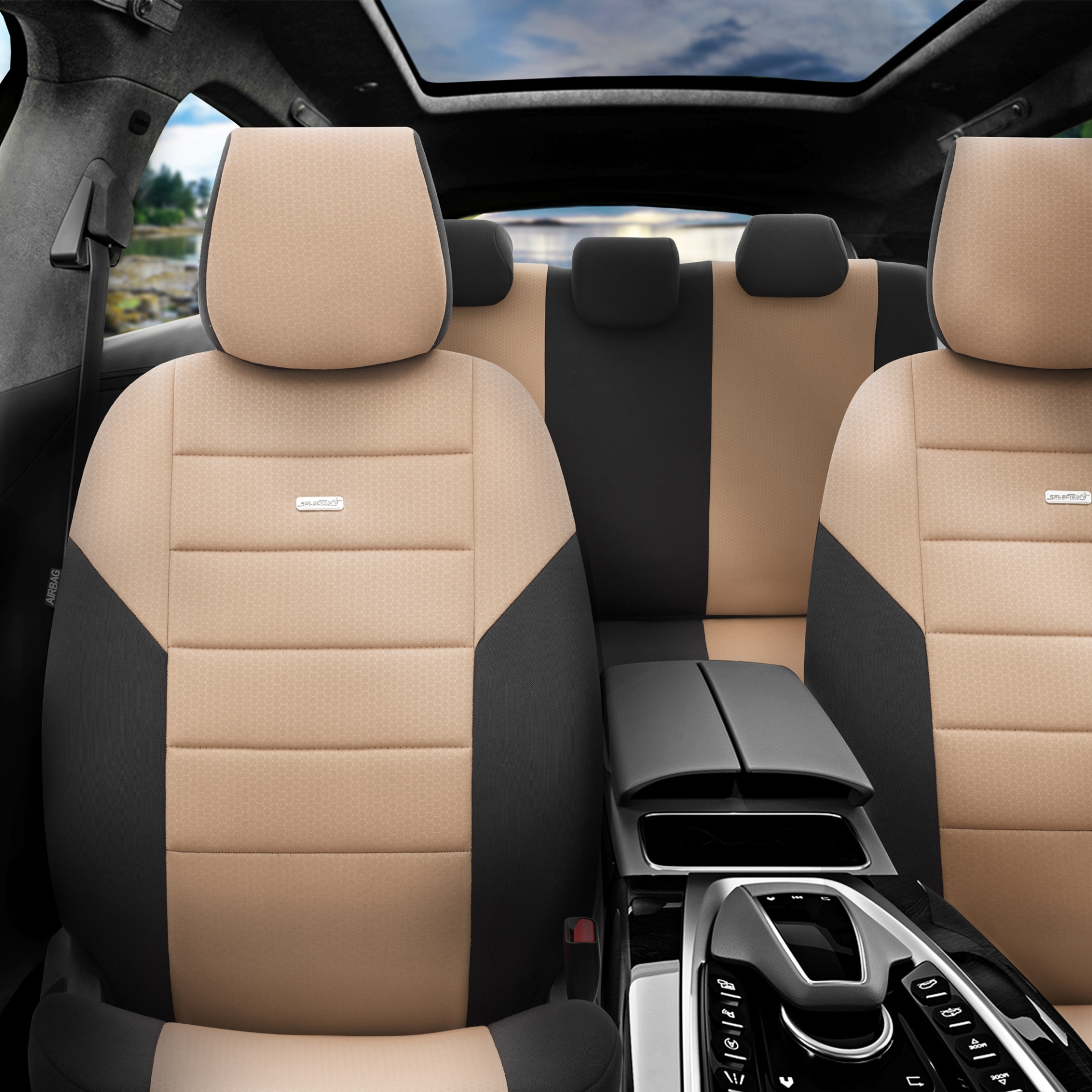 Комплект Тапицерия SelectedFit One Design by OTOM текстил – Черно-Бежова, за Предни и Задни Седалки