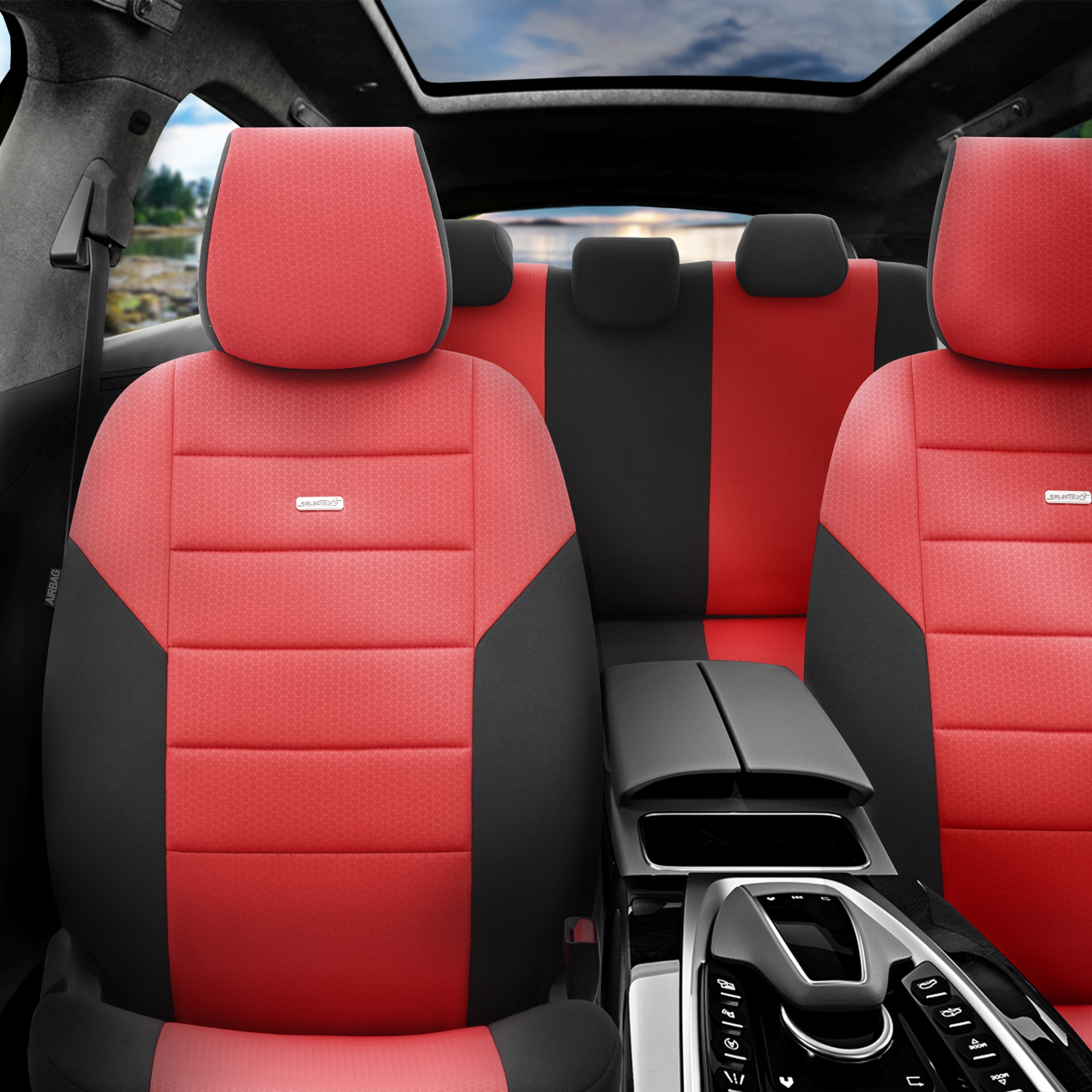 Комплект Тапицерия SelectedFit One Design by OTOM текстил – Черно-Червена, за Предни и Задни Седалки