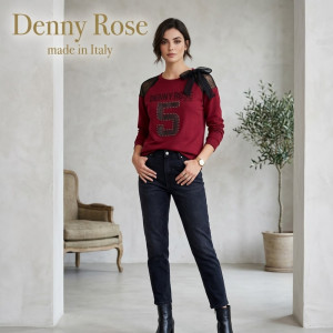 ОКАЗИОН: Стилна блуза с дълги ръкави и кристали Denny Rose, 68% памук, 32% полиестер  размер S, Италия