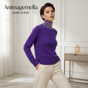 ОКАЗИОН: Стилен пуловер  ANIMAGEMELLA,70% ангорска вълна, 30% найлон, размер S, Италия