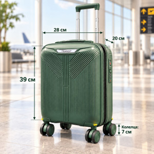 Висок клас куфар ръчен багаж TRANSIT 16″ GREEN, ПОЛИПРОПИЛЕН с TSA заключване и 4 двойни свалящи се колела. 40/28/40 см
