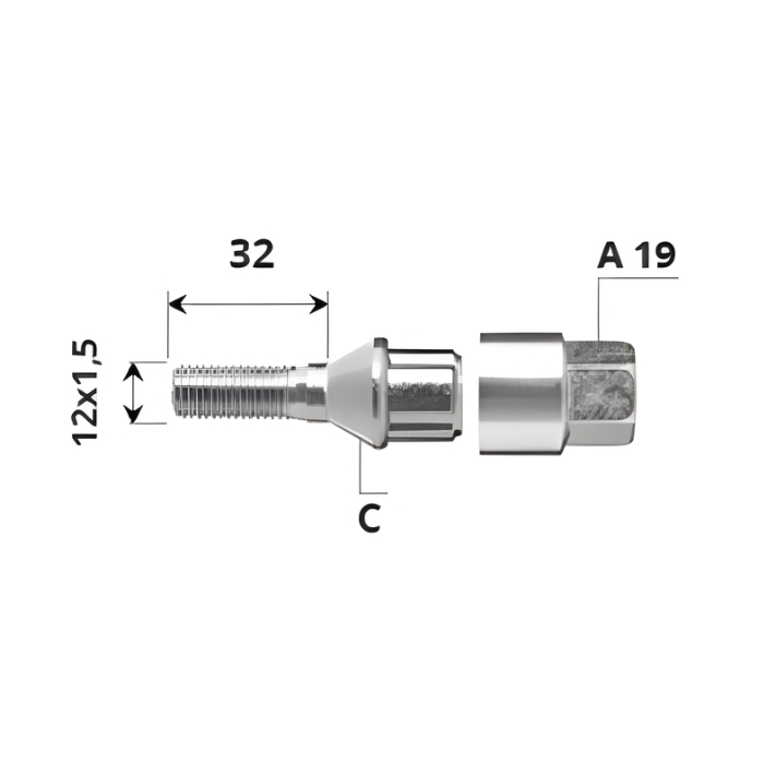 Външен секретен болт 12x1.5x32 /C/ A19 комплект