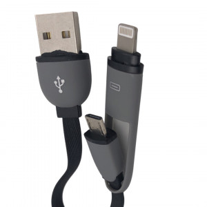 USB Кабел US-22 2 в 1  Lightning + Micro USB — Черен