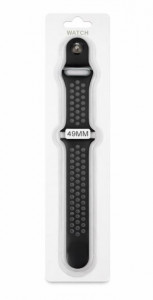 Силиконова Apple Watch каишка iWatch 49mm - Черен  - Сиви дупки