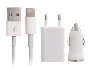 Зарядно iPhone 2в1 220V + 12V  Lightning — Черен