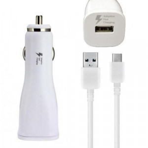 Зарядно за кола S8 2в1 Fast Charging Зарядно USB - C за Samsung Кутия — Бял