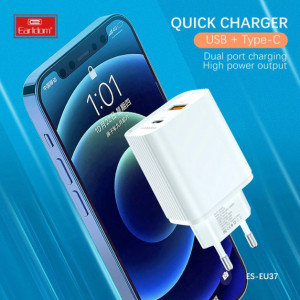 EARLDOM EU37 Зарядно PD-20W+QC 3.0A. с кабел USB към Lightning 1M.