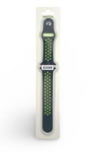 Силиконова Apple Watch каишка iWatch 42/44mm - Черен  - Зелени дупки