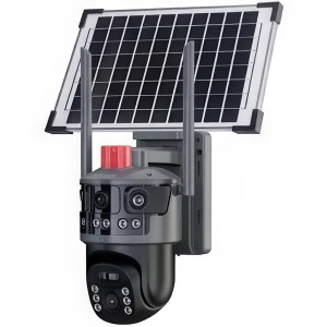 IP Соларна Камера HY-ZS33-4G 8MP 1080P с 3 обектива ( APP: V380 PRO ) HD 360 градуса с микрофон и високоговорител и LED светлина