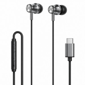 LELISU LS-729 - Сив Жични слушалки с USB Type-C, HD микрофон и управление