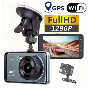 Y6 WIFI Автомобилен видеорегистратор предна и задна камера с WiFi, 1080P, нощно виждане, паркинг мониторинг и 170° широк ъгъл