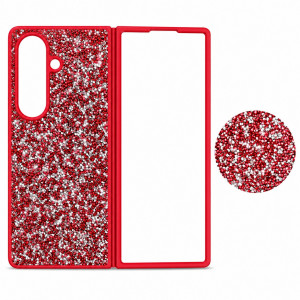 D75 Калъф с камъни за Samsung Z Fold 7 от 2 части - Червен
