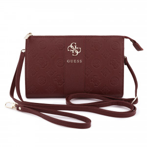 9494 GUESS PHONE POUCH PEONY PU W/4G & CLASSIC LOGOS STRIPE BURGUNDY