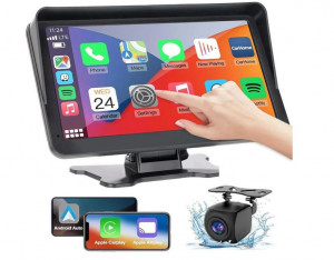 Преносим 7" безжичен CarPlay и Android Auto екран C690 за автомобил – тъчскрийн с Bluetooth, GPS, камера за заден ход, AUX и FM трансмитер
