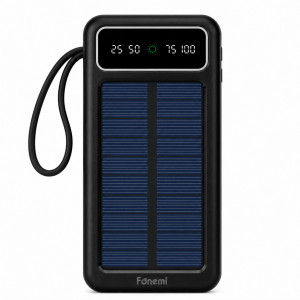 Fonemi FM-P167 (Черен)  Соларна преносима батерия с вградени кабели 10,000mAh 2.4A